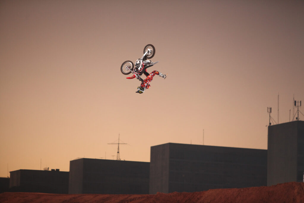 Rob Adelberg performs a NacNac Flip during Red Bull X-Fighters Brasilia, Brasil - 2011