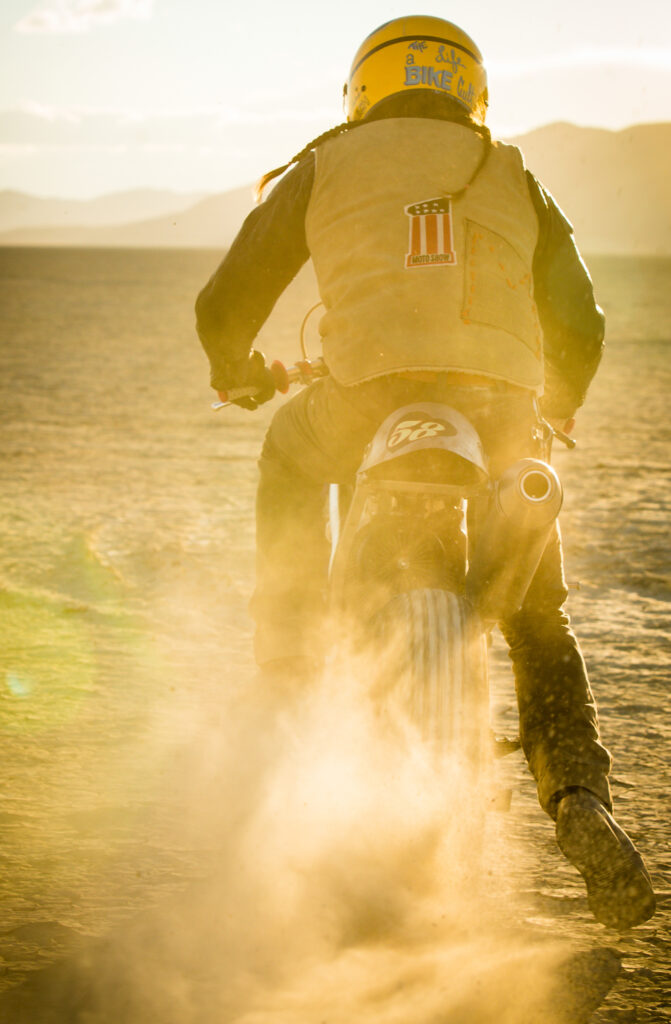 Drake McElroy gives full trottle on his custom Honda Coffee Race in the Black Rock Desert Nevada - Red Bull MotoSoul